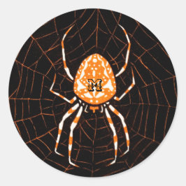 Pegatina Redonda Araña veneciana personalizada negro y Naranja
