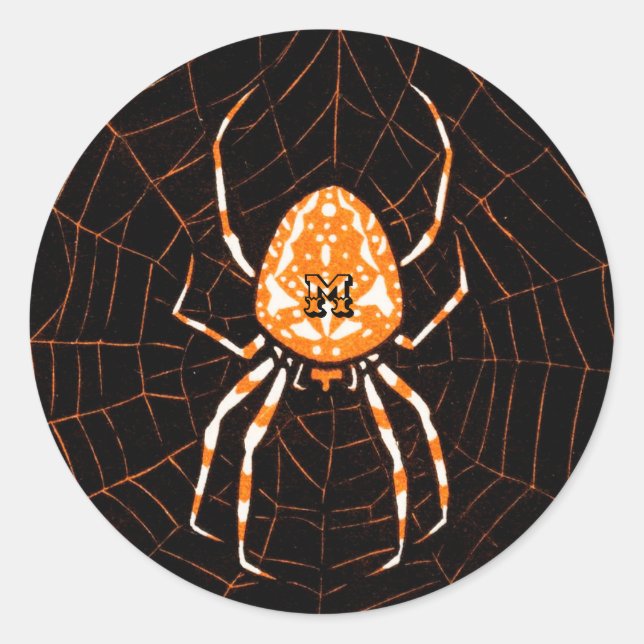 Pegatina Redonda Araña veneciana personalizada negro y Naranja (Anverso)