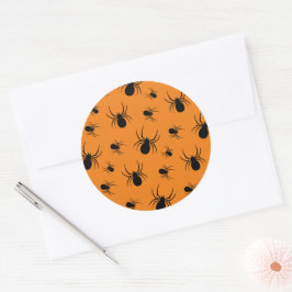Pegatina Redonda Arañas Patrón de Halloween negro y naranja