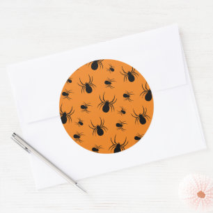 Pegatina Redonda Arañas Patrón de Halloween negro y naranja
