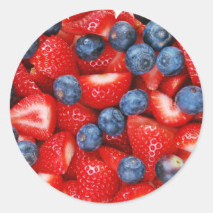 Pegatina Redonda Arándanos y fresas frescos