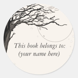 Pegatina Redonda Árbol, antigua calidad de periódico