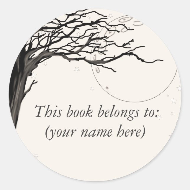 Pegatina Redonda Árbol, antigua calidad de periódico (Anverso)