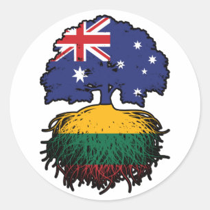 Pegatina Redonda Árbol australiano lituano de Lituania