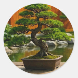 Pegatina Redonda Árbol Bonsái del Dragón de Balance