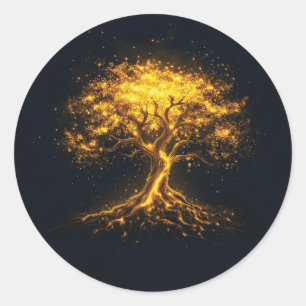 Pegatina Redonda Árbol brillante de la vida - místico y encantador