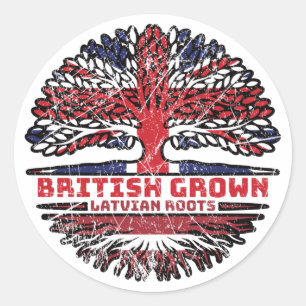 Pegatina Redonda Árbol británico letón del Reino Unido