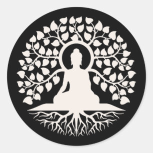 Pegatina Redonda Árbol Buda de la Vida Arte Espiritual
