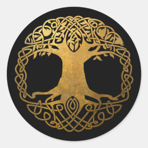 Pegatina Redonda Árbol celta dorado de la vida