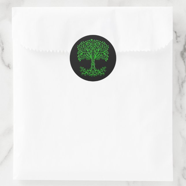 Pegatina Redonda Árbol Celta Verde De La Vida (Bolso)