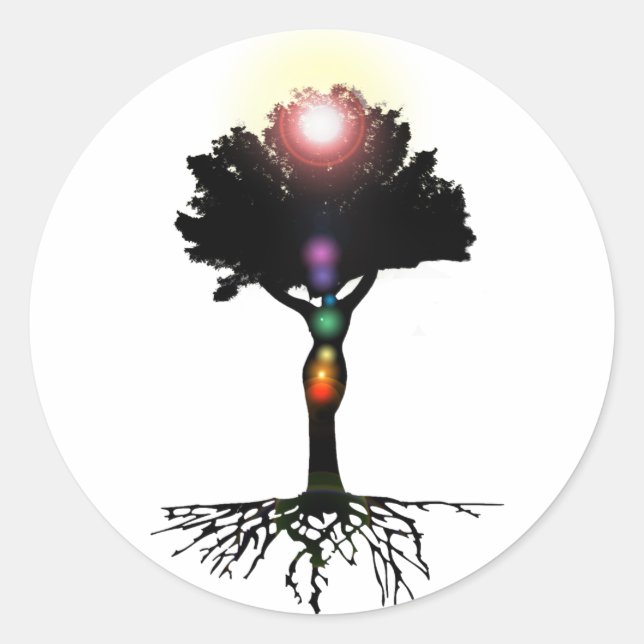 Pegatina Redonda Árbol Chakra (Anverso)