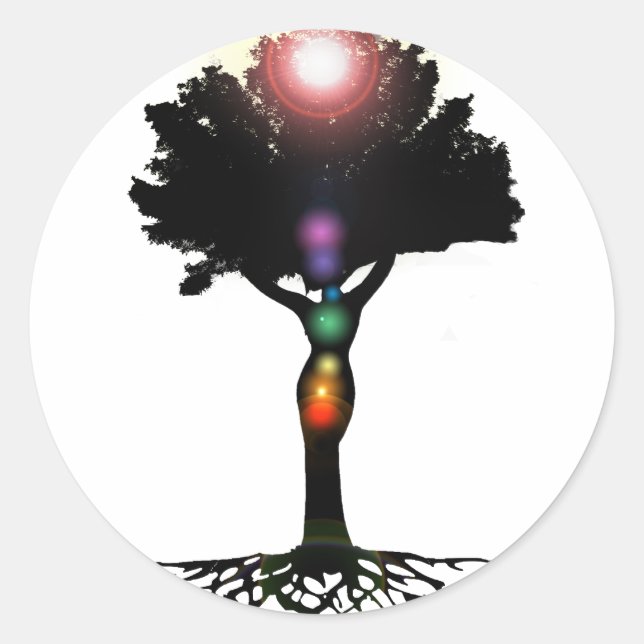 Pegatina Redonda Árbol Chakra (Anverso)