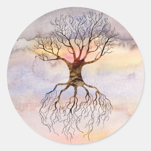 Pegatina Redonda Árbol contra el cielo (Anverso)