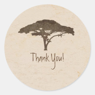 Pegatina Redonda Árbol de Acacia Safari Africano Favor de Boda Vint