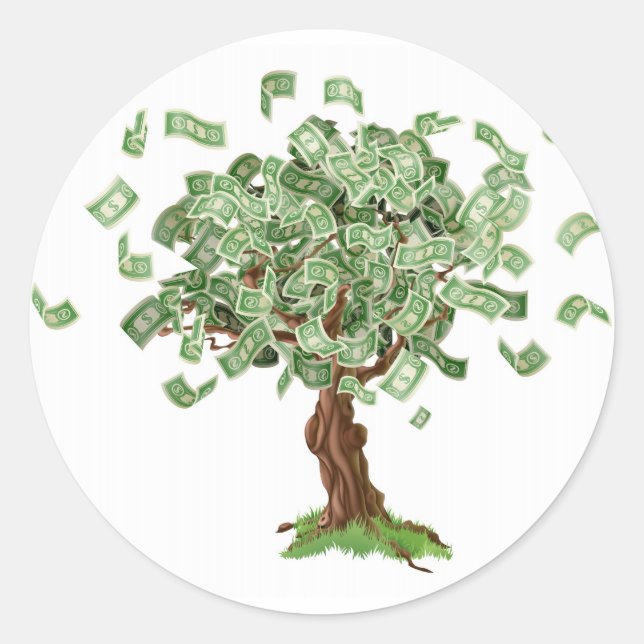 Pegatina Redonda Árbol de ahorro de dinero (Anverso)