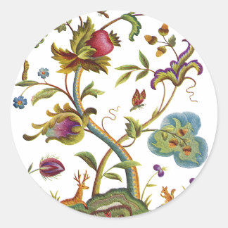 Pegatina Redonda Árbol de Bordados de Crewel Jacobeo