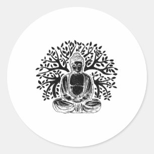 Pegatina Redonda Árbol de Buda Meditación Yoga Zen Budismo Yogui Bu
