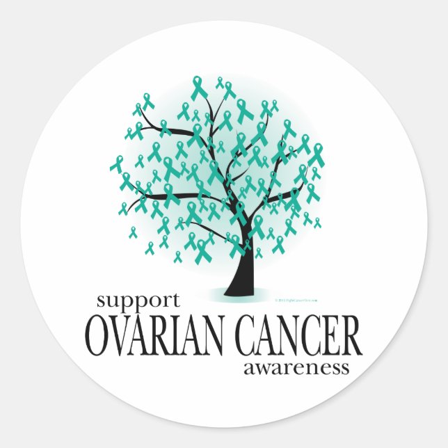 Pegatina Redonda Árbol de cáncer de ovario (Anverso)