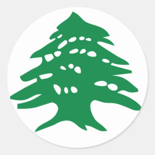 Pegatina Redonda Árbol de cedro verde de Líbano