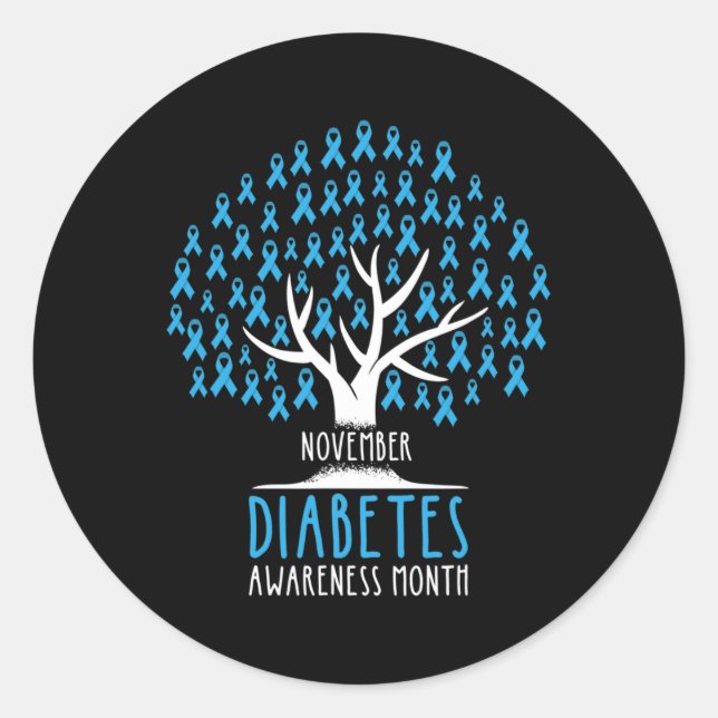 Pegatina Redonda Árbol de cinta azul - Conciencia sobre la diabetes (Anverso)