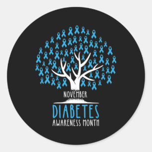 Pegatina Redonda Árbol de cinta azul - Conciencia sobre la diabetes