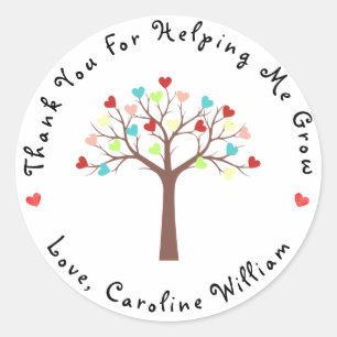 Pegatina Redonda Árbol de Corazones Coloridas Cuestas Gracias