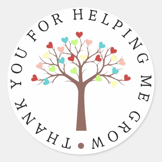 Pegatina Redonda Árbol de Corazones Cuestas Gracias Por Ayudarme A  (Anverso)