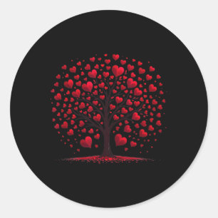 Pegatina Redonda Árbol de corazones del amor del día de San Valentí
