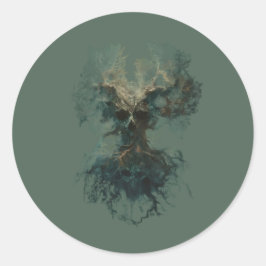 Pegatina Redonda Árbol de Cráneos Surreal Naturaleza Oscura