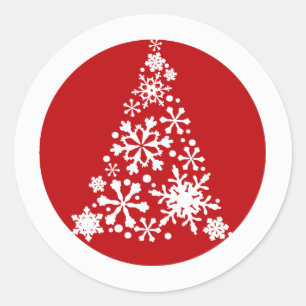Pegatina Redonda Árbol de cristimas de copo de nieve
