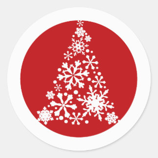 Pegatina Redonda Árbol de cristimas de copo de nieve