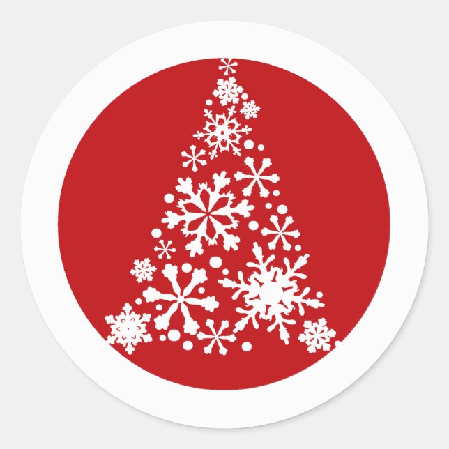 Pegatina Redonda Árbol de cristimas de copo de nieve (Anverso)