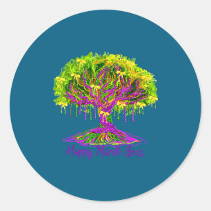 Pegatina Redonda Árbol de cuentas de Mardi Gras Carnaval Nueva Orle