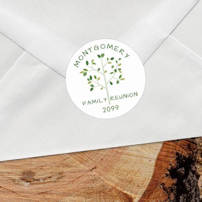 Pegatina Redonda Árbol de familia de año de reunión familiar (Subido por el creador)