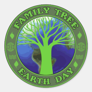 Pegatina Redonda Árbol de familia del día de la Tierra