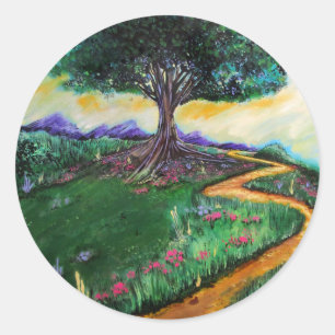 Pegatina Redonda Árbol De Imaginación