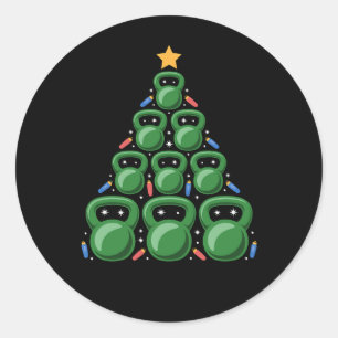 Pegatina Redonda Árbol de kettlebell de Navidad gimnasio fitness en