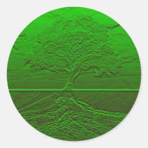 Pegatina Redonda Árbol de la energía del verde de la vida