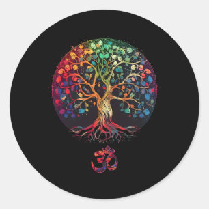 Pegatina Redonda Árbol de la Vida con Símbolo Om Yoga