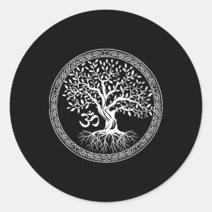 Pegatina Redonda Árbol de la Vida con Símbolo Om Yoga Zen Meditació