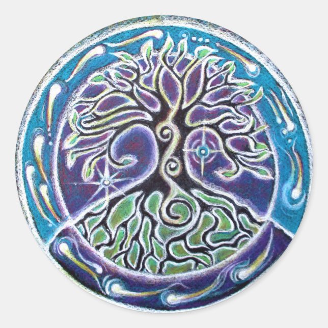 Pegatina Redonda Árbol de la Vida Enferma Mandala (Anverso)
