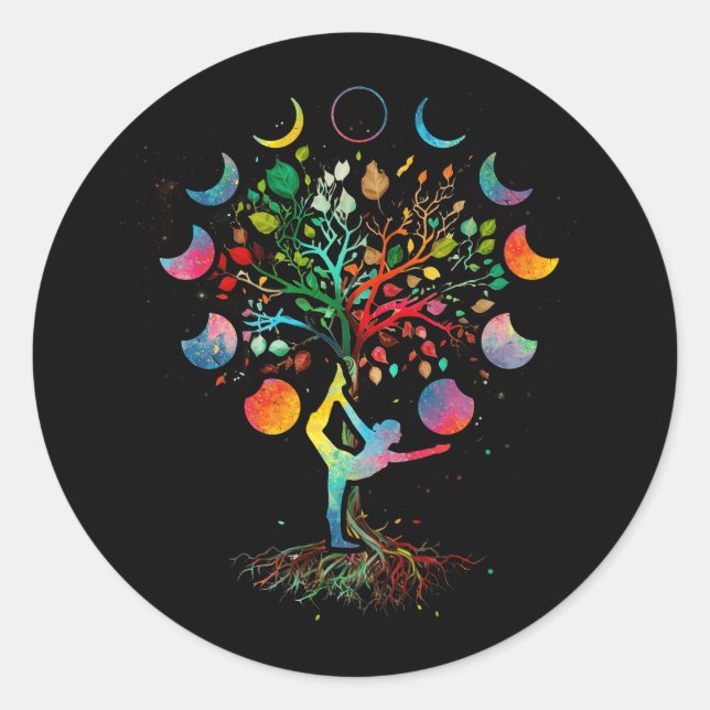 Pegatina Redonda Árbol De La Vida Meditación Eclipse Lunar Mandala (Anverso)