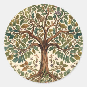Pegatina Redonda Árbol de la Vida Vintage Pre-Rafaelita de William 