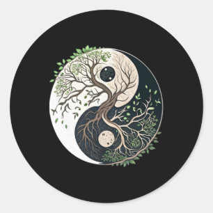 Pegatina Redonda Árbol De La Vida Yin Yang Yoga Naturaleza Arte De