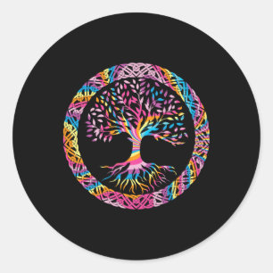Pegatina Redonda Árbol De La Vida Yoga Chakra Astrología Yggdrasil 
