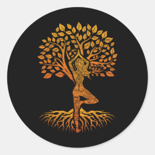 Pegatina Redonda Árbol De La Vida Yoga Chakra Haka, Clic Fit, Cuell