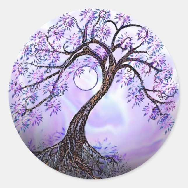 Pegatina Redonda Árbol de lavanda de la vida Rev. 2. (Anverso)