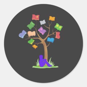 Pegatina Redonda Árbol de libros- Biblioteca