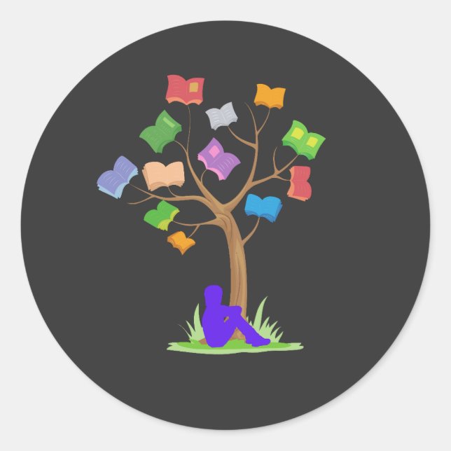 Pegatina Redonda Árbol de libros- Biblioteca (Anverso)