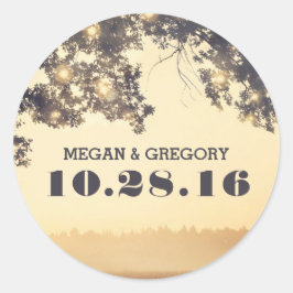 Pegatina Redonda Árbol de luces de cadena ramifica Boda ruso